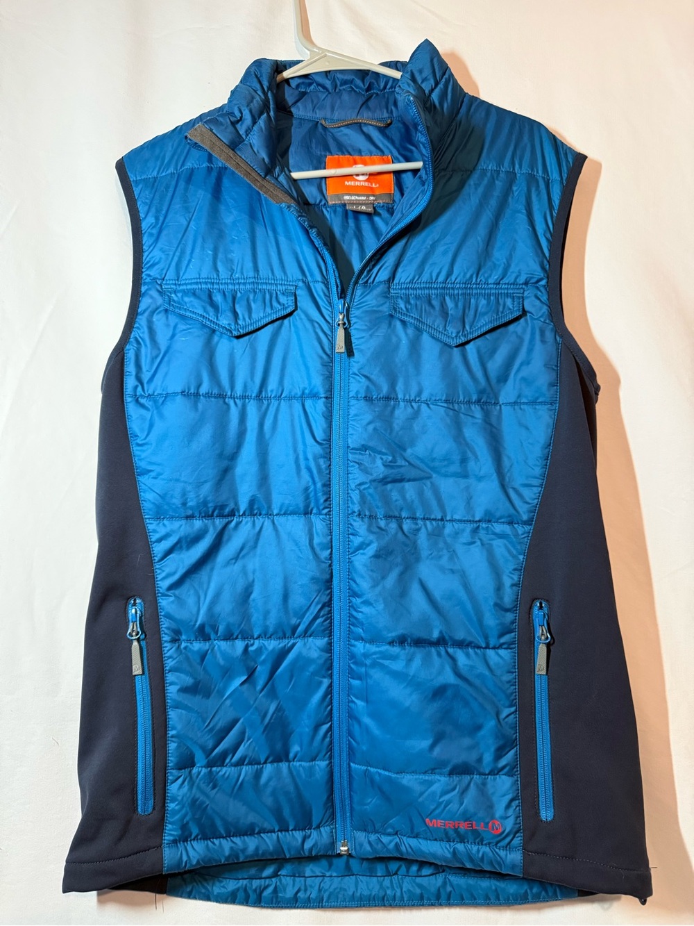 Merrell Mens Large M Select Warm Dry Insulated Puffer Hybrid Vest Blue Hiking